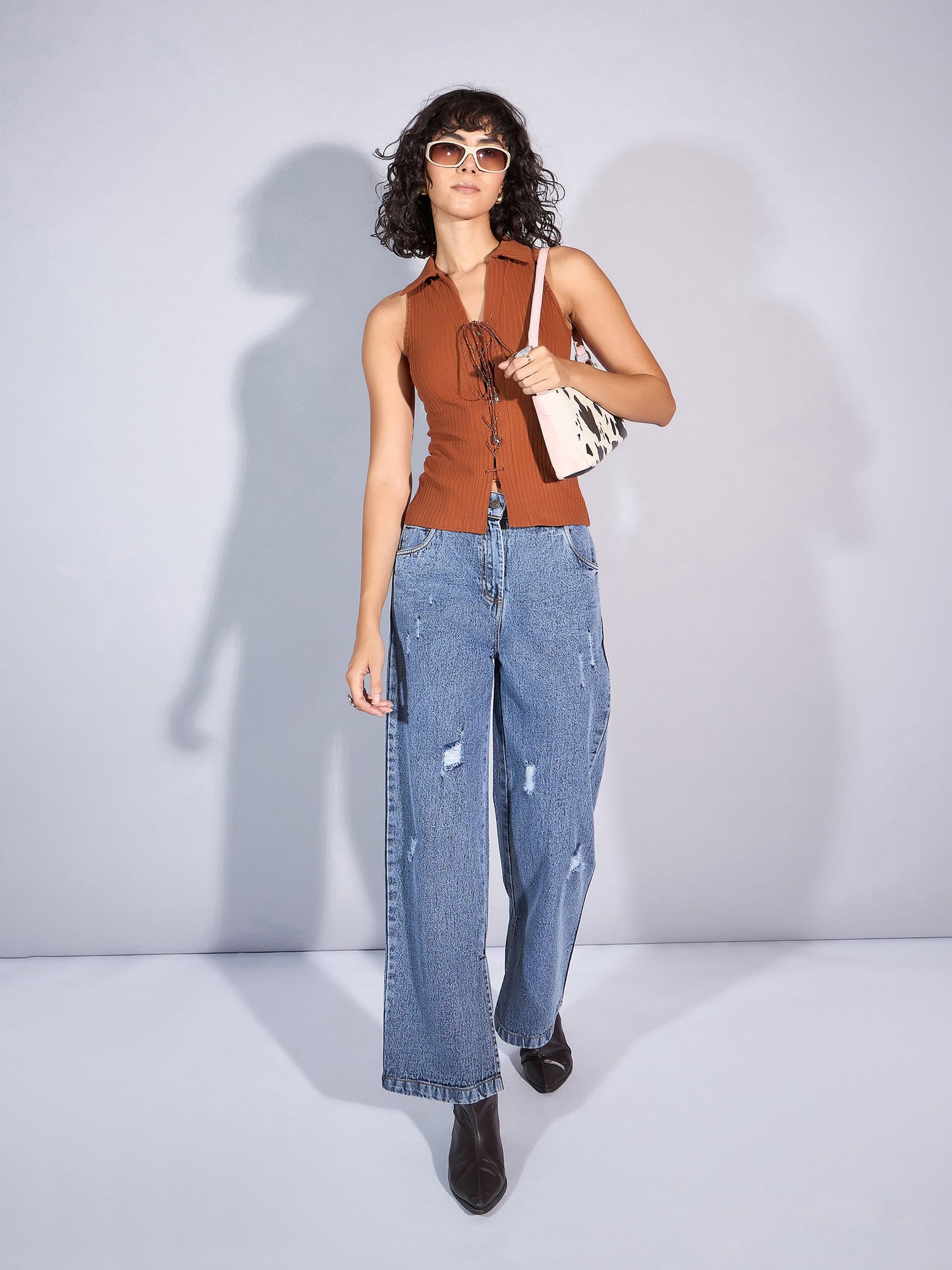 Women's Brown Rib Top