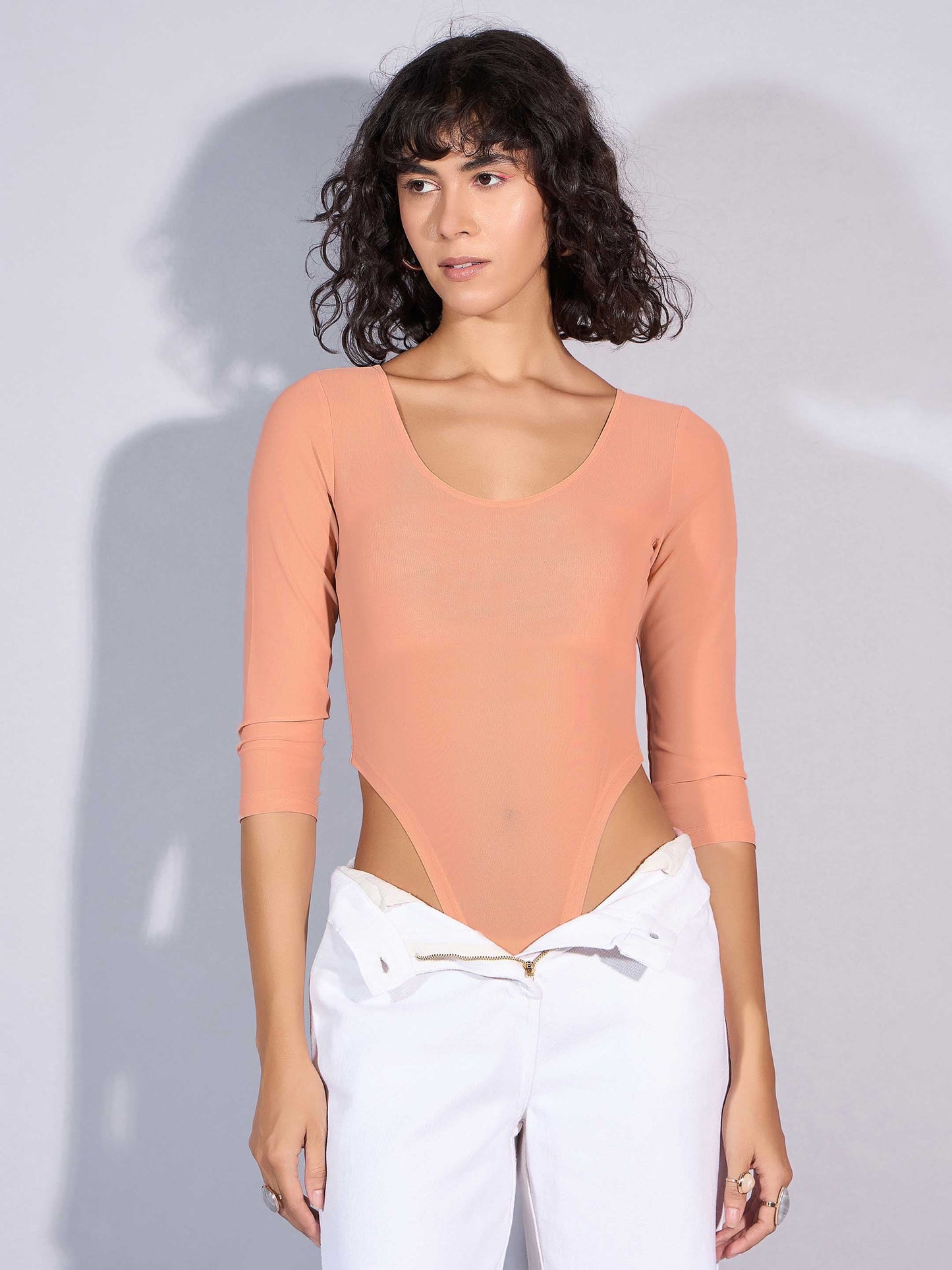 Women's Beige Mesh Bodysuit