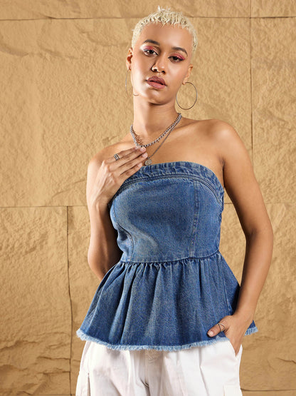 Women's Blue Solid Top