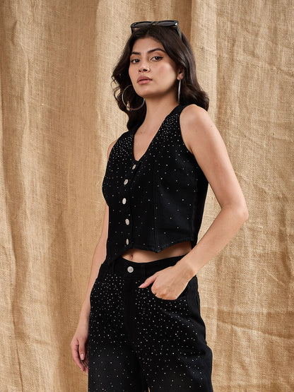 Women's Black Denim Top