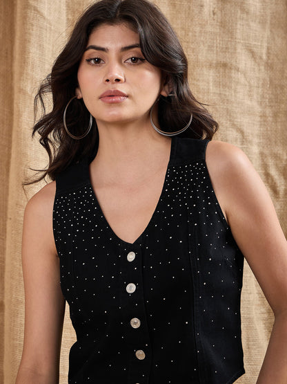 Women's Black Denim Top