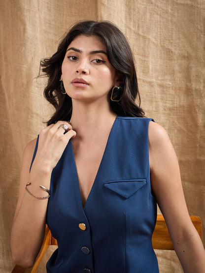 Women's Blue Solid Top