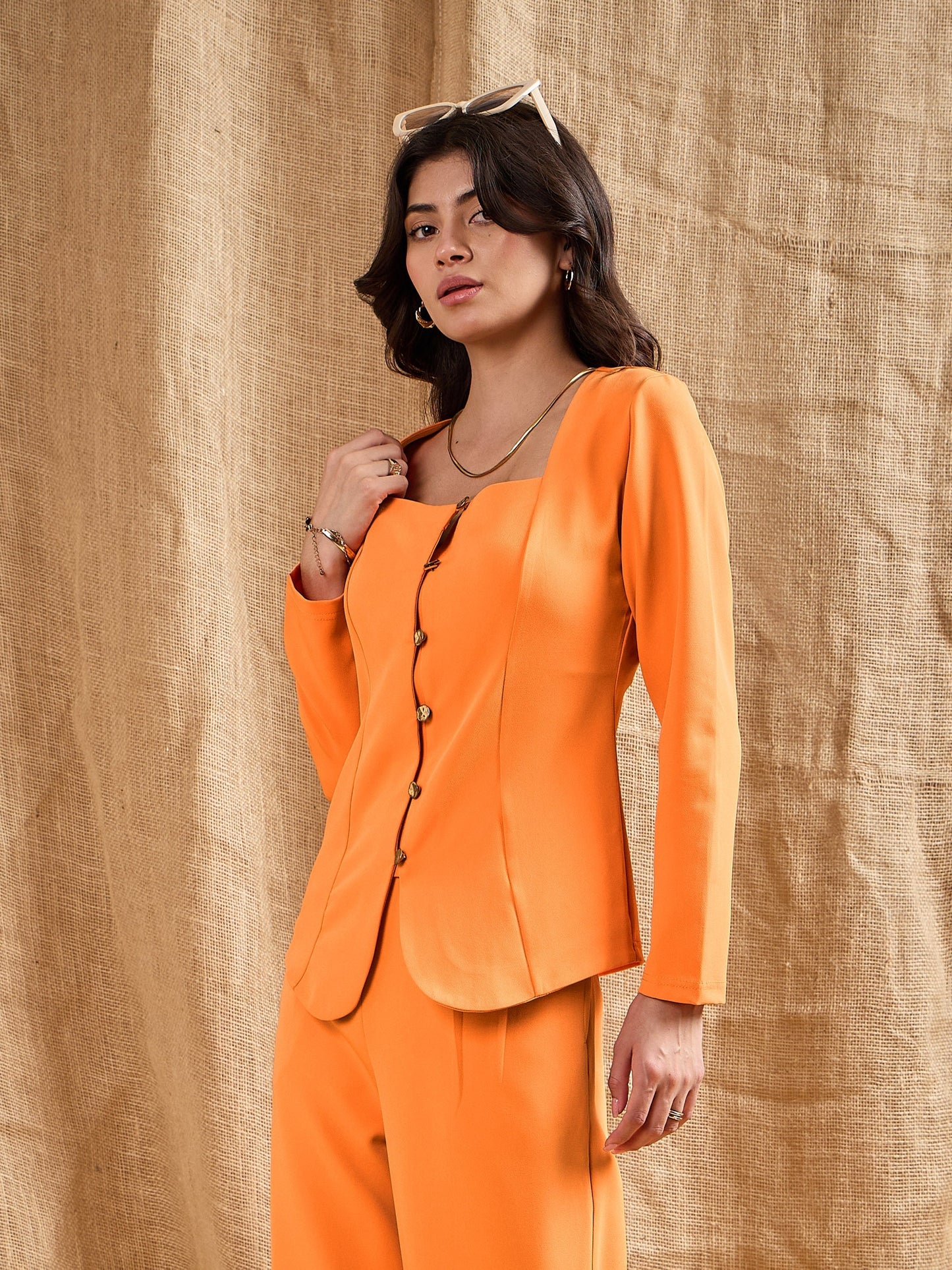 Women's Orange Solid Top