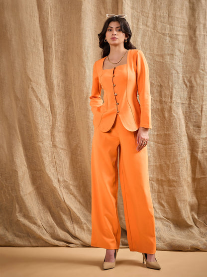 Women's Orange Solid Co-Ord Set