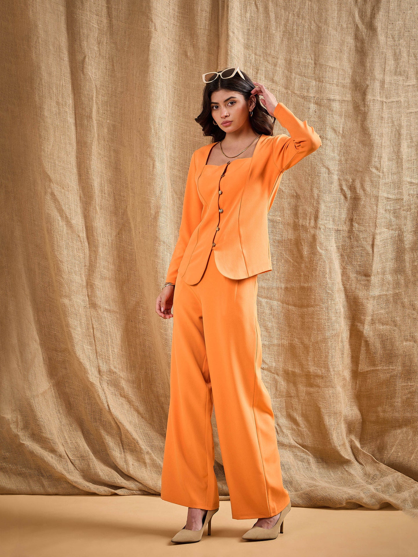 Women's Orange Solid Co-Ord Set