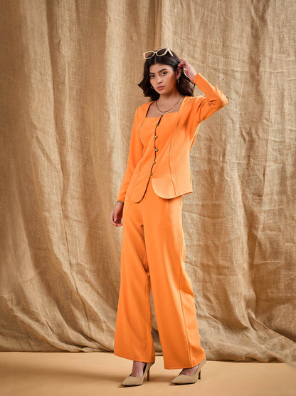 Women's Orange Solid Co-Ord Set