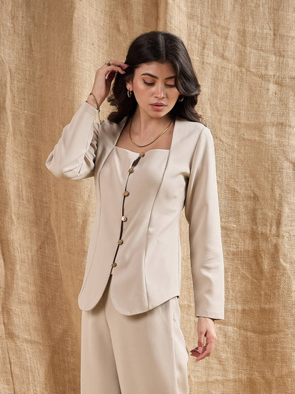 Women's Beige Solid Top
