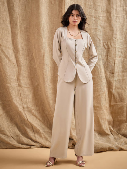 Women's Beige Solid Co-Ord Set