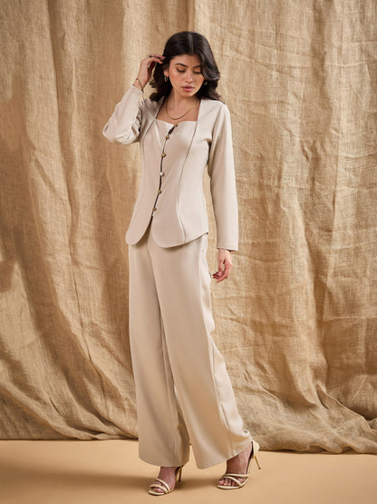 Women's Beige Solid Co-Ord Set