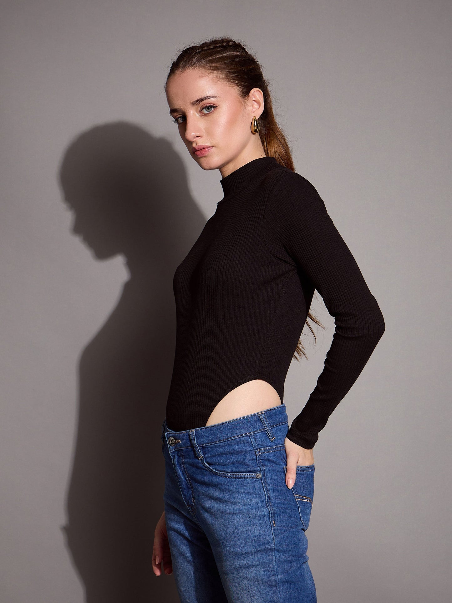 Women's Black Rib Bodysuit