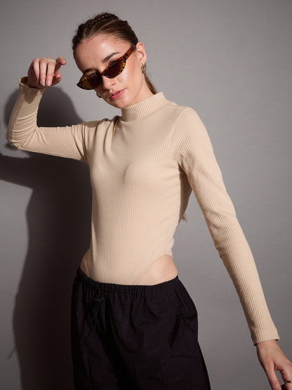 Women's Beige Rib Bodysuit