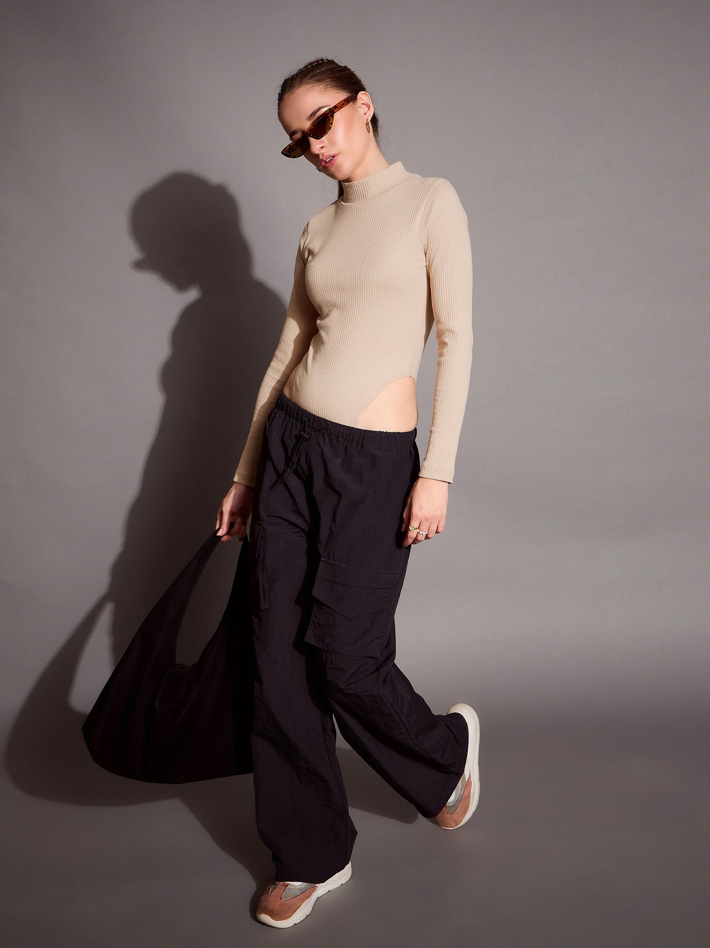 Women's Beige Rib Bodysuit