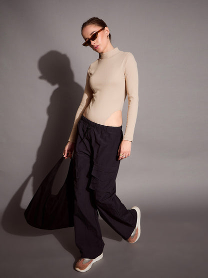 Women's Beige Rib Bodysuit