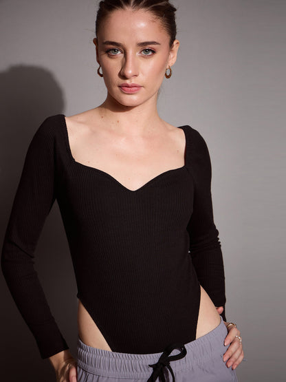 Women's Black Rib Bodysuit
