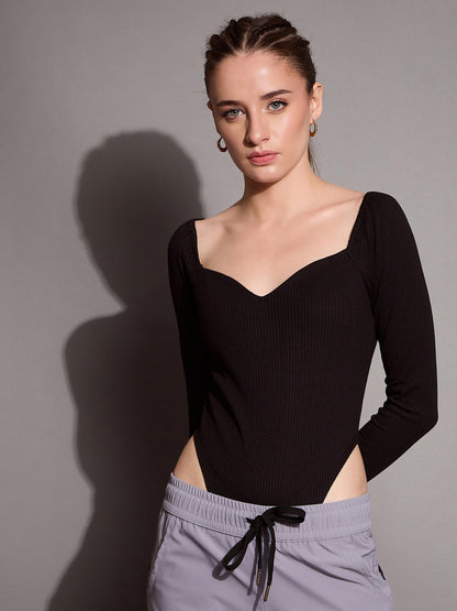 Women's Black Rib Bodysuit