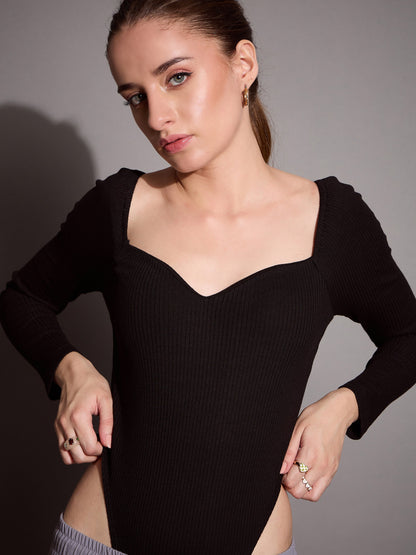 Women's Black Rib Bodysuit