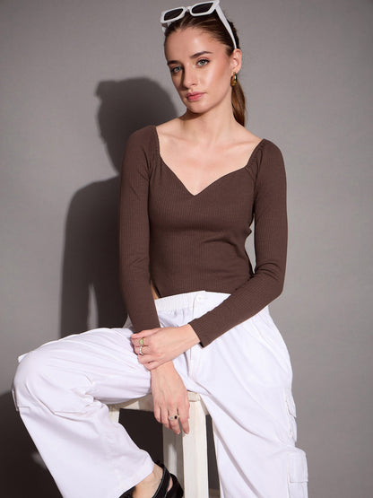 Women's Brown Rib Bodysuit