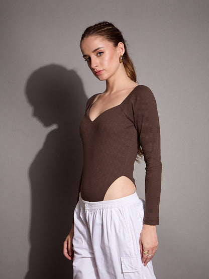 Women's Brown Rib Bodysuit