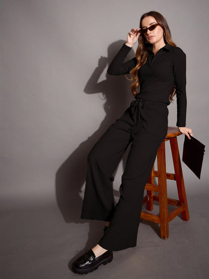 Women's Black Rib Co-Ord Set