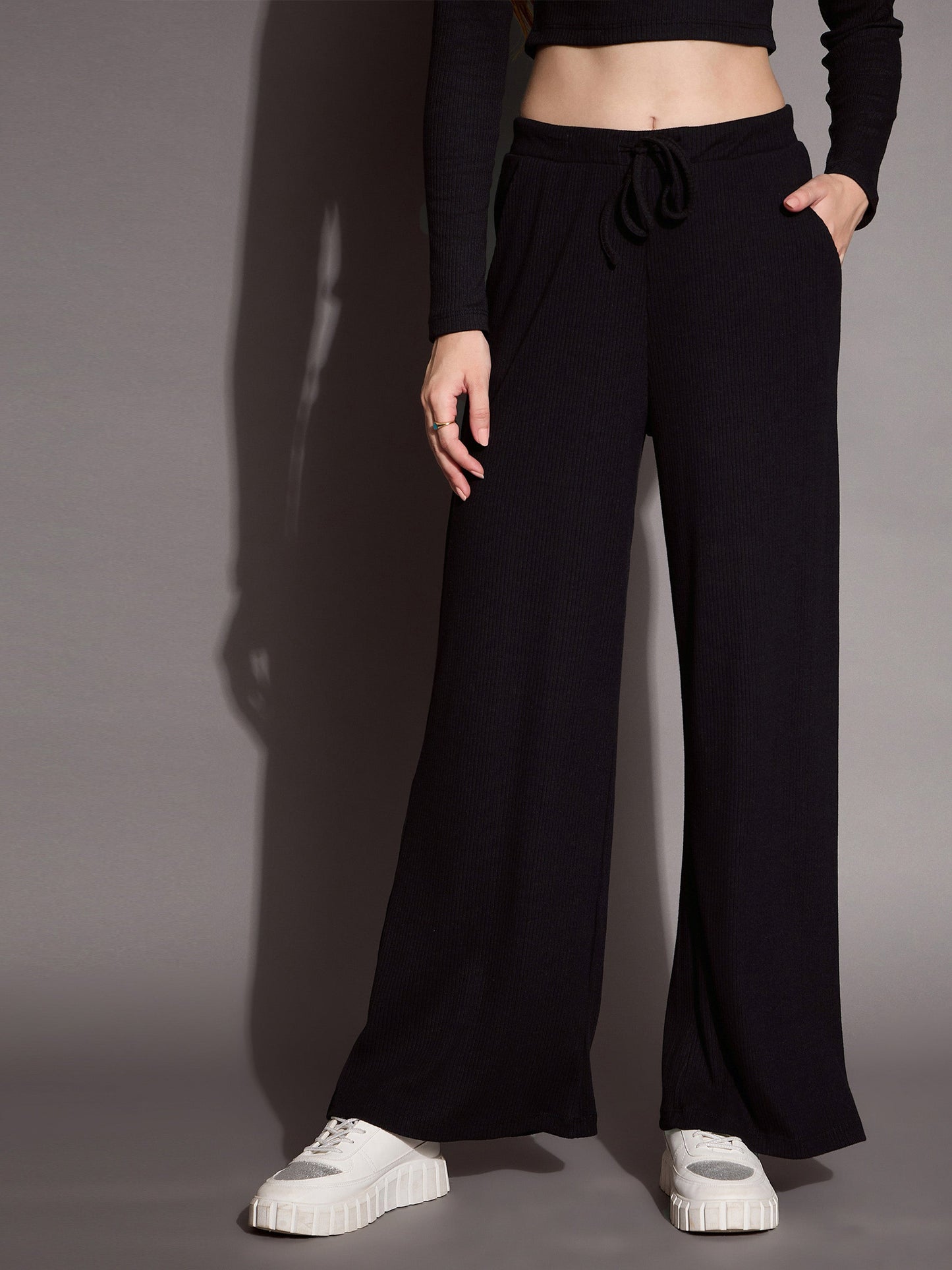 Women's Black Rib Co-Ord Set