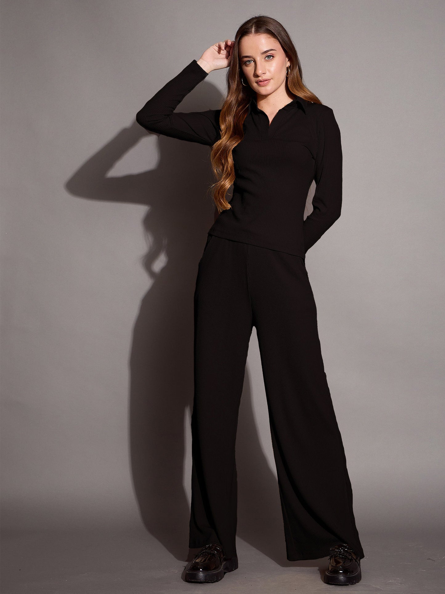Women's Black Rib Co-Ord Set