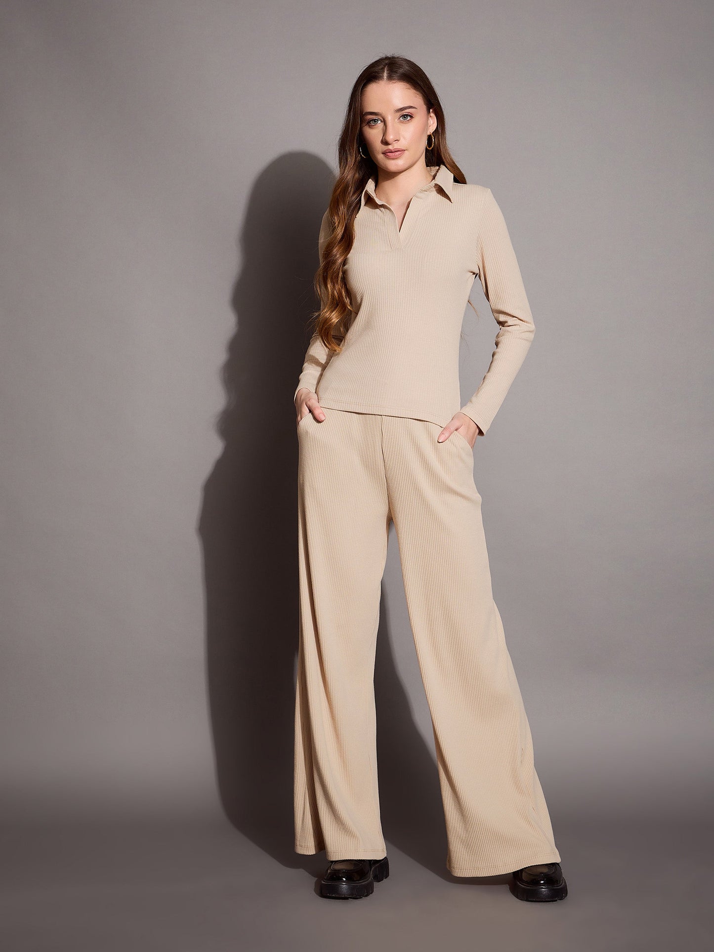 Women's Beige Rib Top