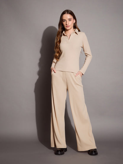 Women's Beige Rib Top