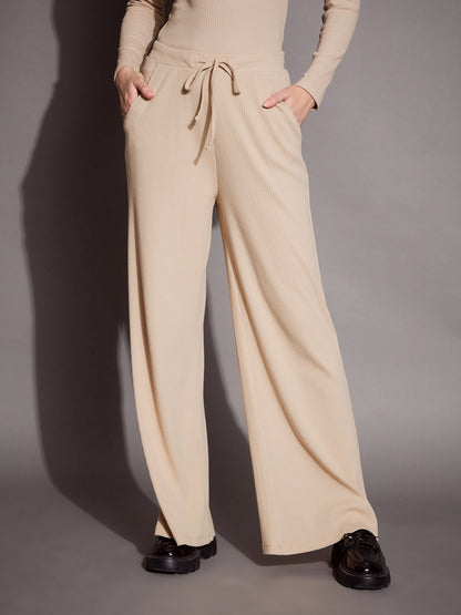 Women's Beige Rib Co-Ord Set