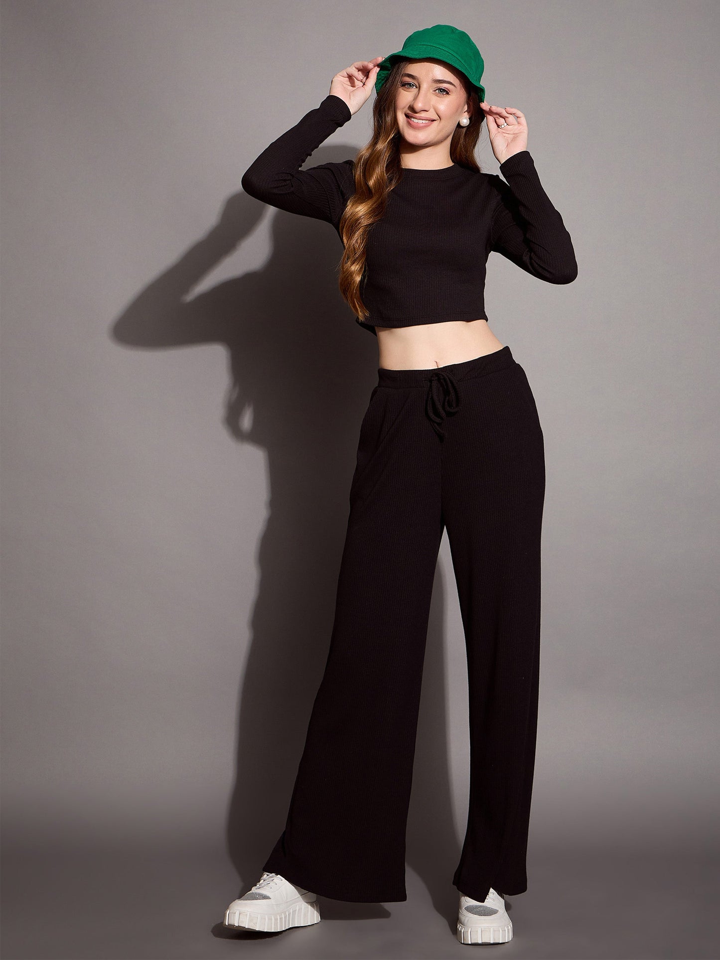 Women's Black Crop Top Co-Ord Set
