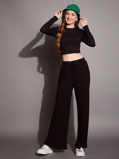 Women's Black Crop Top Co-Ord Set