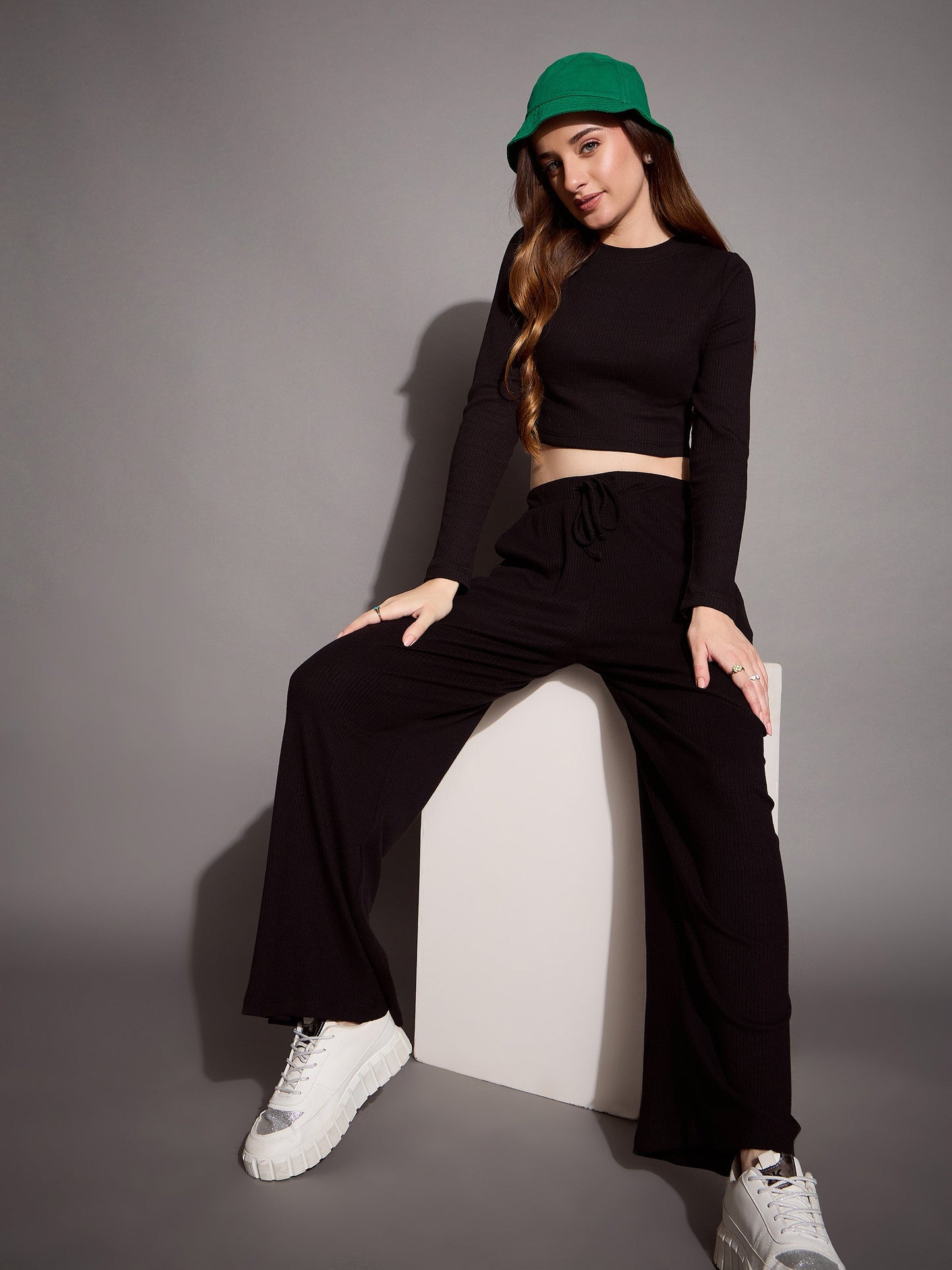 Women's Black Crop Top Co-Ord Set