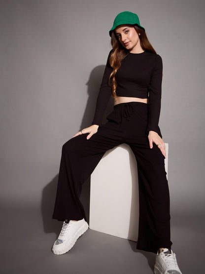 Women's Black Crop Top Co-Ord Set