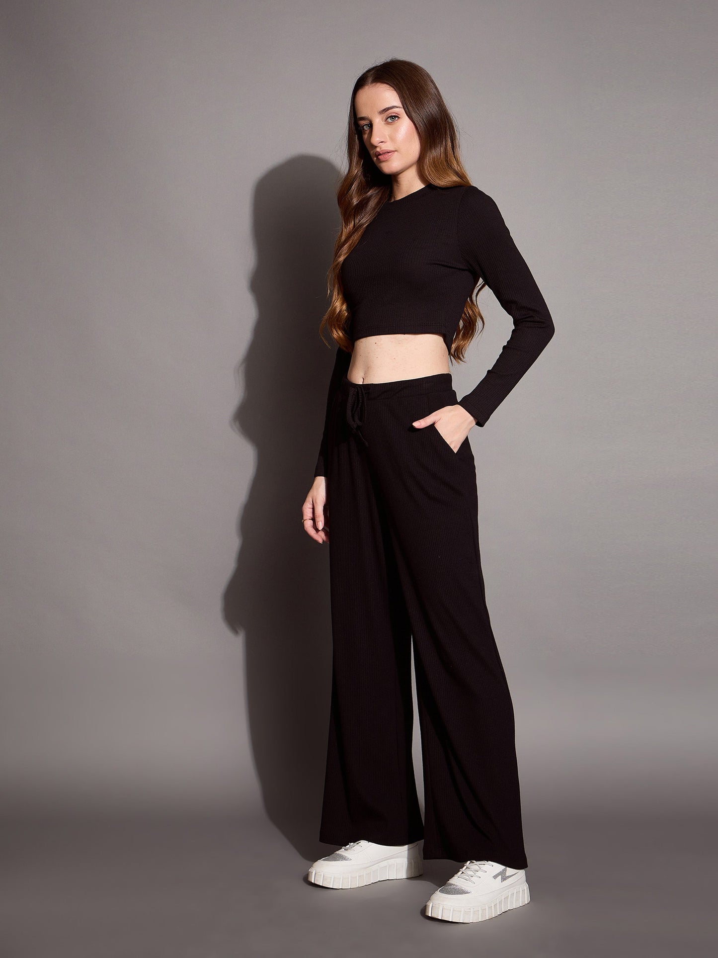 Women's Black Crop Top Co-Ord Set