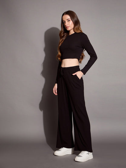 Women's Black Crop Top Co-Ord Set