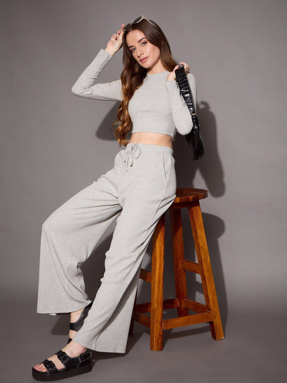 Women's Grey Crop Top Co-Ord Set