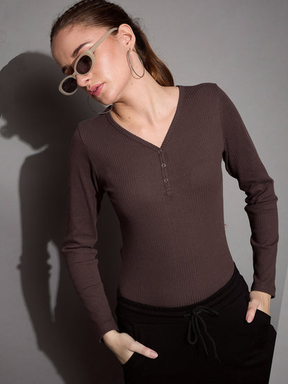 Women's Brown Rib Top