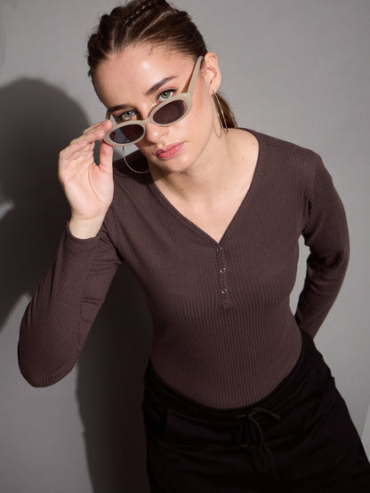 Women's Brown Rib Top