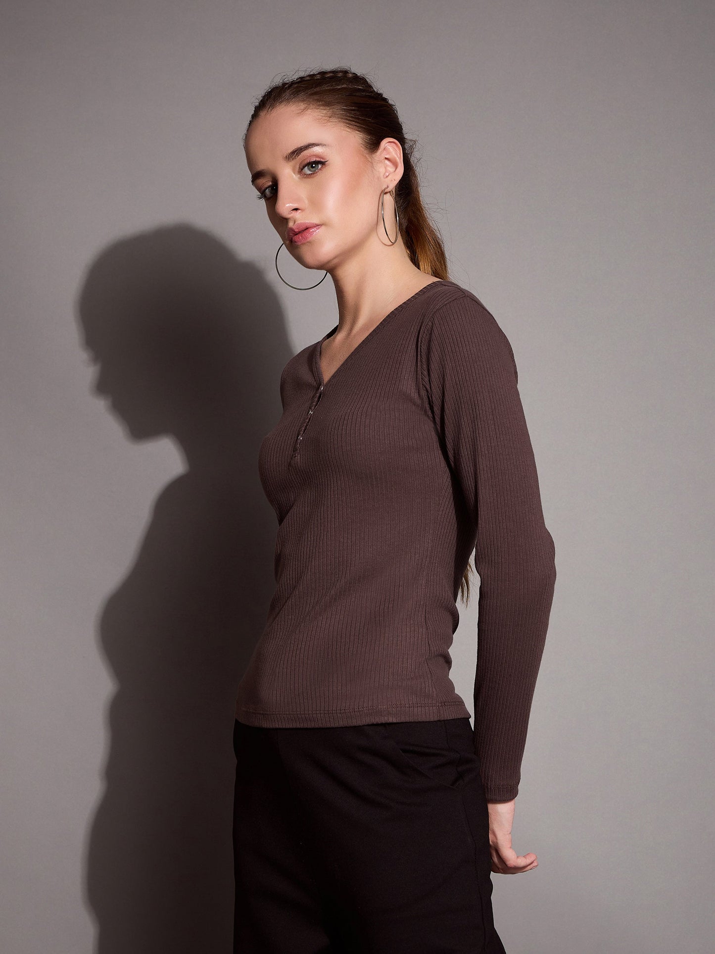Women's Brown Rib Top