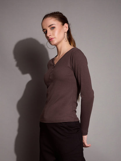 Women's Brown Rib Top