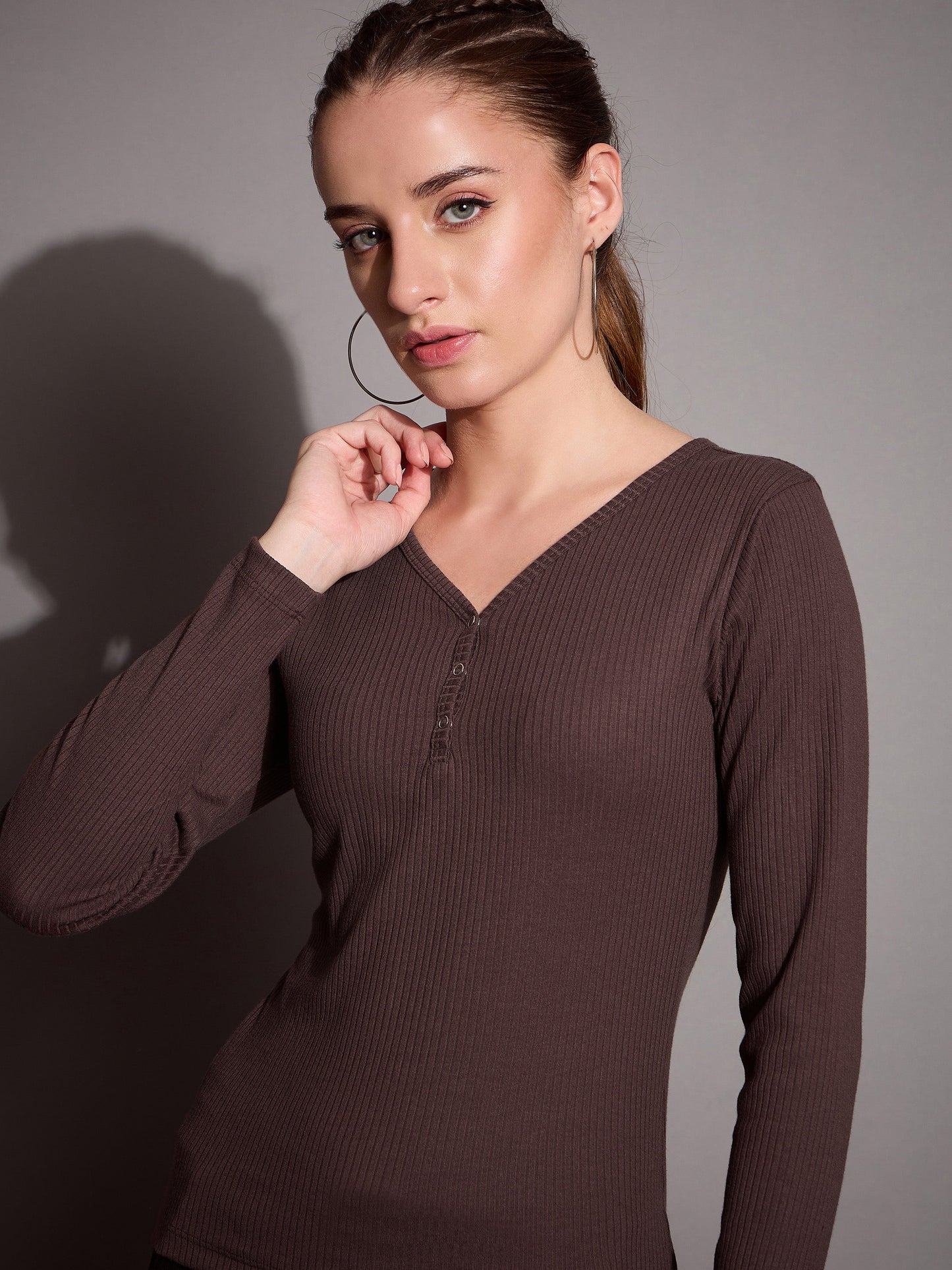 Women's Brown Rib Top