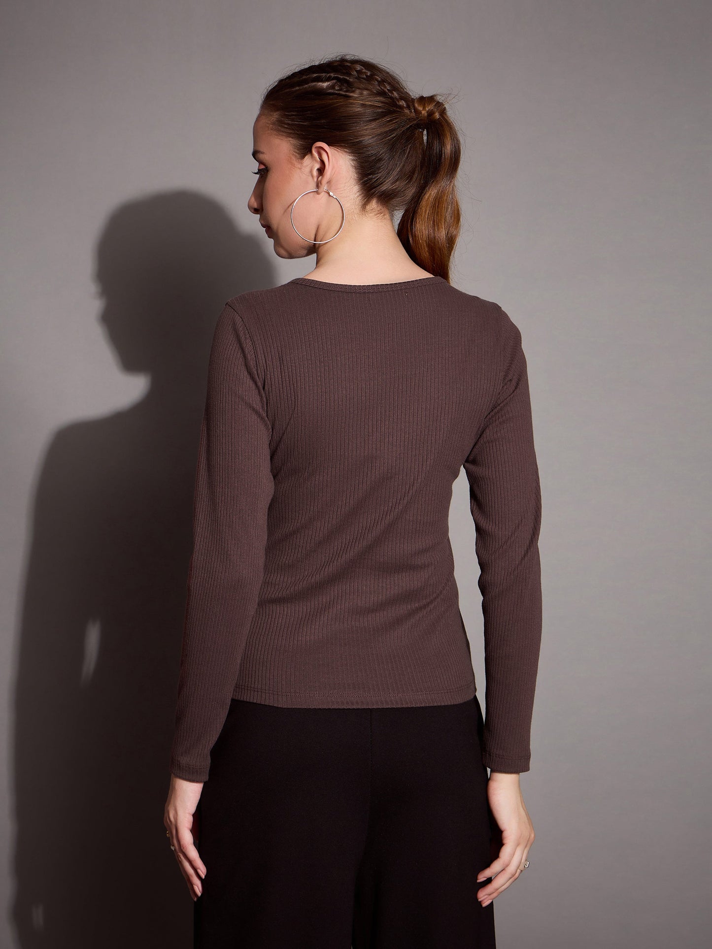 Women's Brown Rib Top