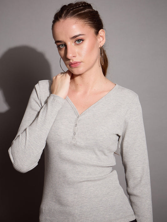 Women's Grey Rib Top