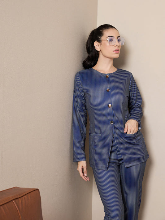 Women's Navy Blue Striped Top