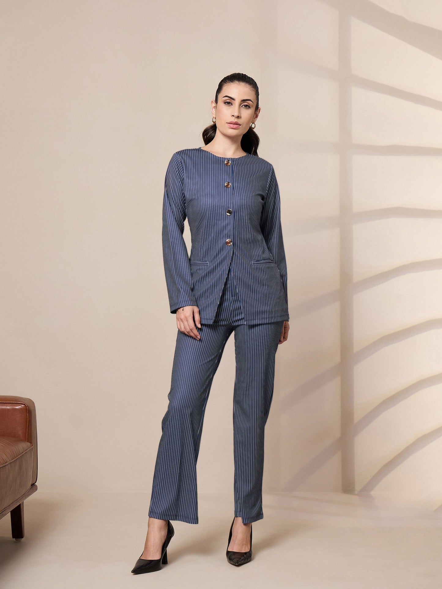 Women's Navy Blue Striped Top