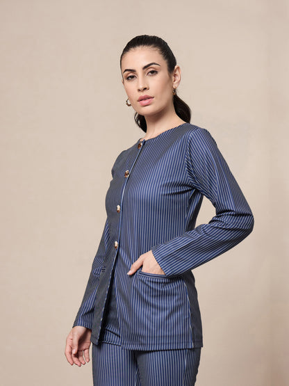 Women's Navy Blue Striped Top