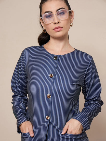 Women's Navy Blue Striped Top