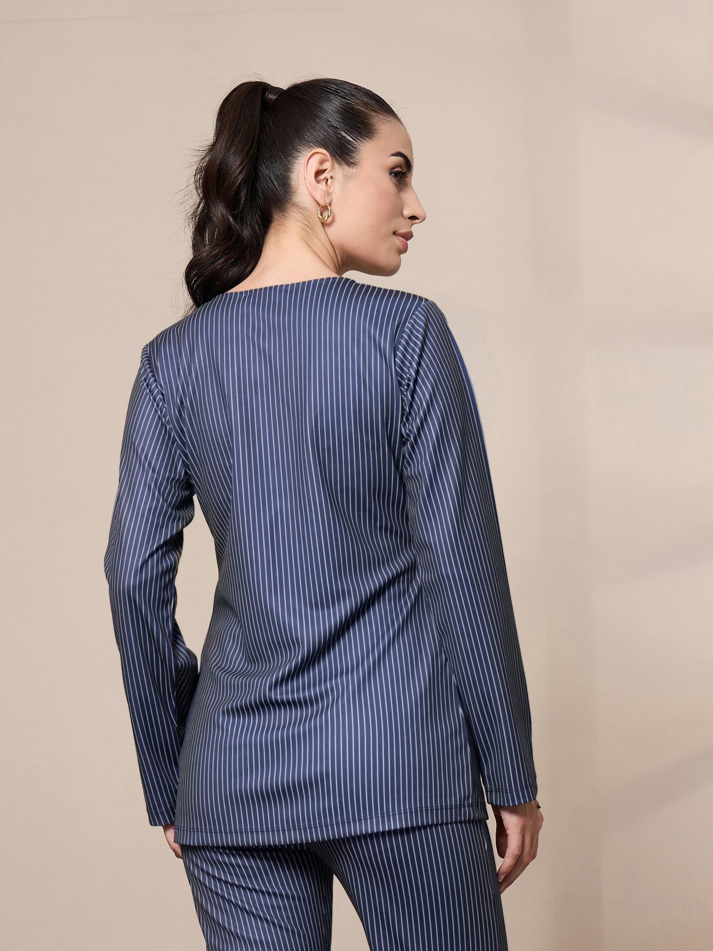 Women's Navy Blue Striped Top