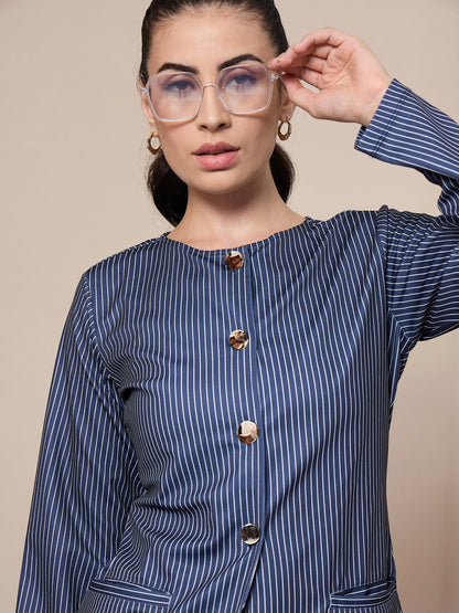 Women's Navy Blue Striped Co-Ord Set