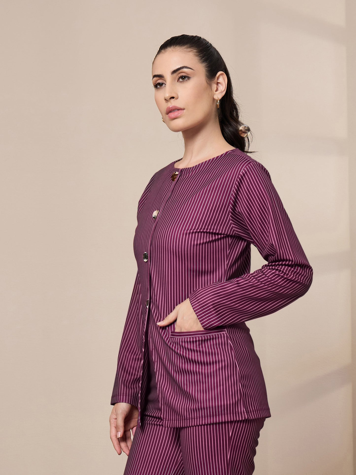 Women's Maroon Striped Top