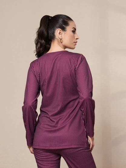 Women's Maroon Striped Top